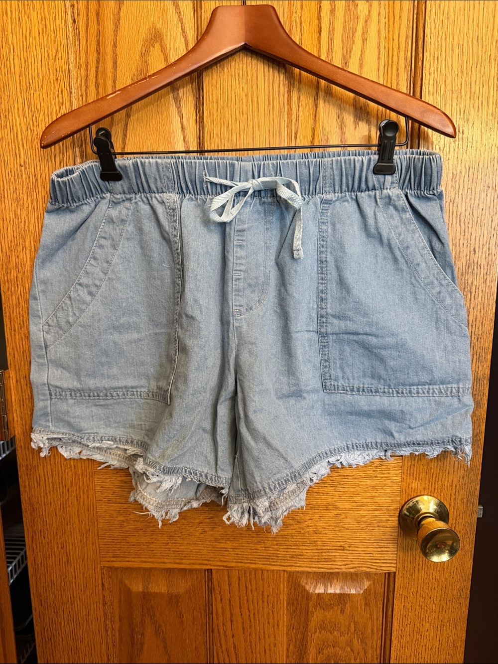 🔥2XL Women’s Light Blue Denim Drawstring Shorts NWOT